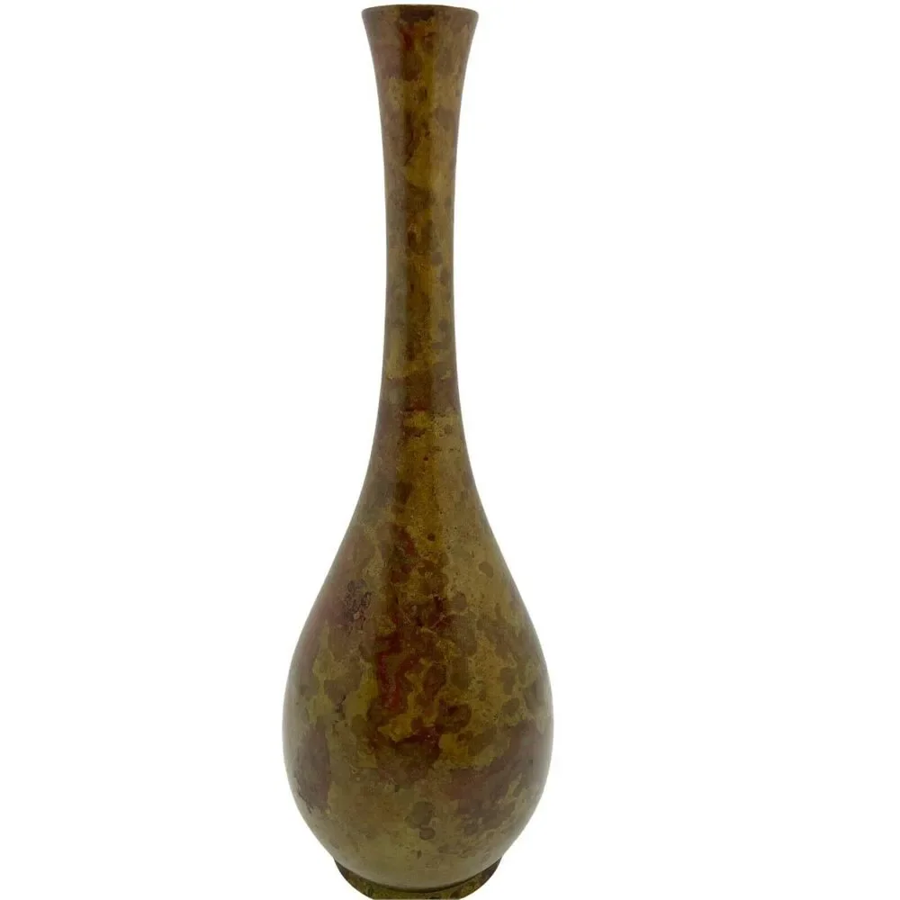Toyo Bud Vase Vintage Brown Metal Mid Century Mottled Made in Japan Decor 9
